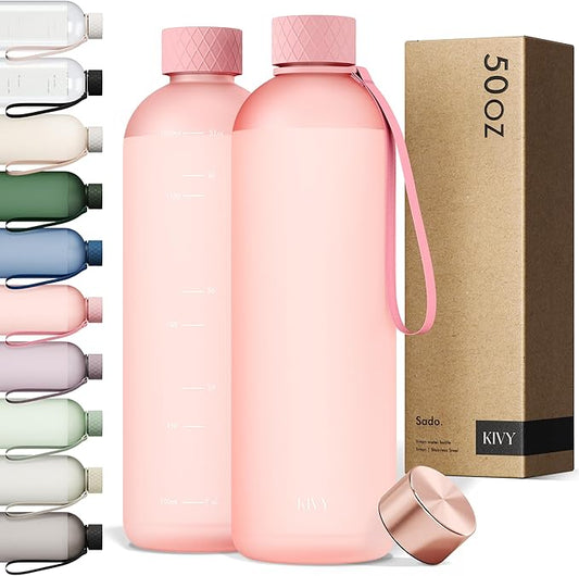 KIVY Slim Water Bottle 50oz [Lightweight & Shatterproof] - Reusable Tritan Water Bottle - Leak Proof Water Bottle for Women & Men - No Spill - Dishwasher Safe - Pink Water bottle