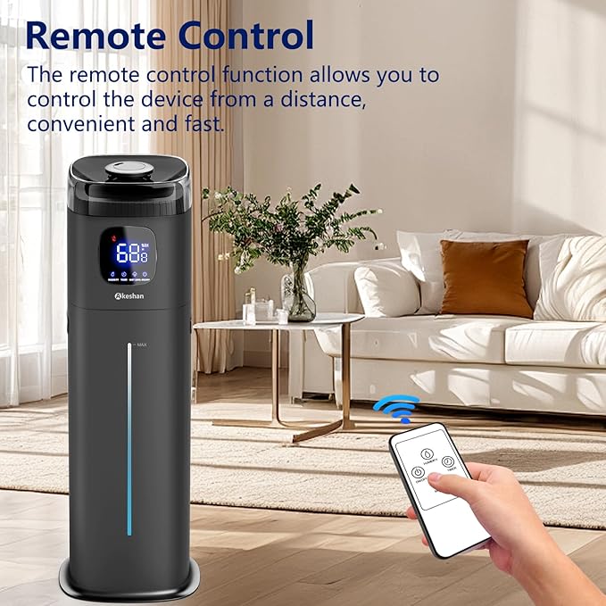 Large Humidifier for Bedroom, 9L/2.5Gal Ultrasonic Cool Mist, Easy Clean with 350ML/H Large Mist Speed, Remote control, Quiet Tower, Suitable for Kids Room Plant Yoga Study Room Office (Black)