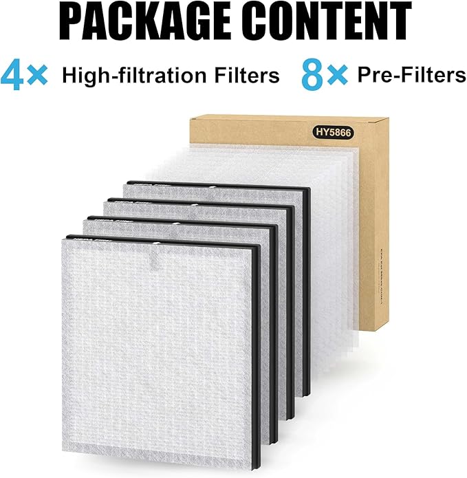 4 Pack MR5866 True High-Efficiency Replacement Filter, Compatible with MORENTO MR5866, 4 High-Efficiency Filters and 8 Pre-Filters