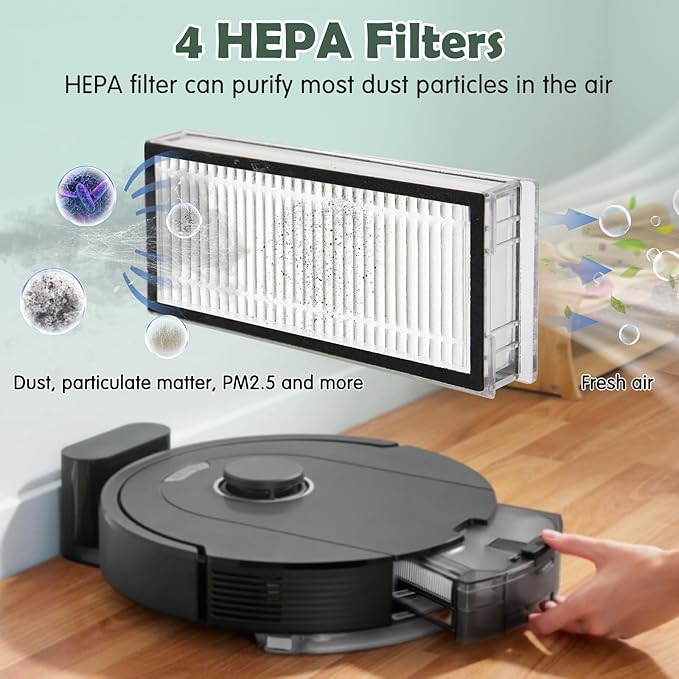 Q5 Pro Accessories Kit Replacement Compatible with Roborock Q5 Pro / Q5 Pro+ / Q8 Max / Q8 Max+ Robot Vacuum, 1 Dual Main Brush, 4 Mop Cloth Pads, 6 Side Brushes, 4 Washable Filter, 1 Tool