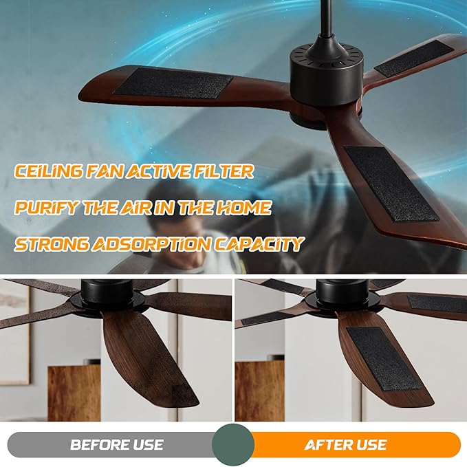 Pacify 10 PCS Ceiling Fan Filters for Blades, Activated Coconut Shell Carbon Fan Filters for Ceiling Fan Blades, Universal Fan Air Purifier Pad for Home Office Traps Household Contaminants (5)