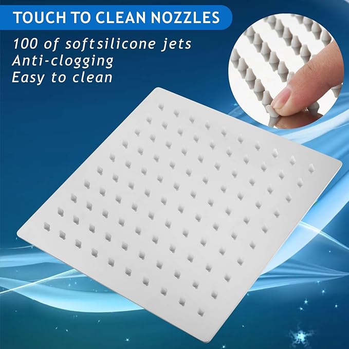 Voolan Rain Shower Head with Filtered - High Flow Large Rainfall Shower Heads Made of Stainless Steel - Waterfall Showerhead Filter For Hard Water (8" Chrome)