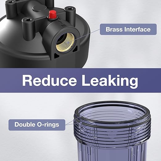 SimPure Whole House Water Filter System, 2 Stages Clear Home Water Pre-Filtration with Carbon and KDF Filters, Reduce Iron, Chlorine, Manganese, Lead, Heavy Metals, 1" NPT Brass Port(DB10C-2KDF)