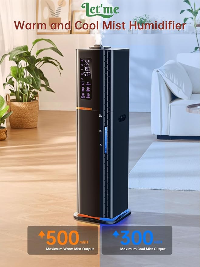 2.64Gal Humidifiers for Bedroom Large Room, Warm and Cool Mist up to 500ft², Top Fill Diffuser Ambient Light, 3 Mist Modes, 24H Timer, 35dB Quiet Humidifier for Home Office Plants