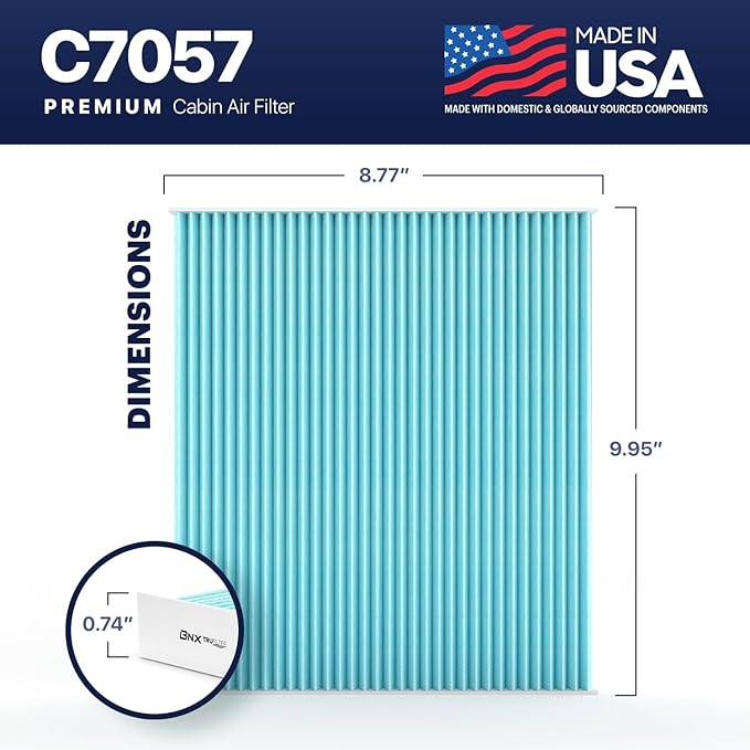 BNX TruFilter C7057 Cabin Air Filter, HEPA 99.97%, MADE IN USA, Compatible with Chevrolet Captiva, Equinox, GMC Terrain, Hyundai Azera, Santa Fe Sport/XL, Sonata, Kia Cadenza, Optima, Sedona