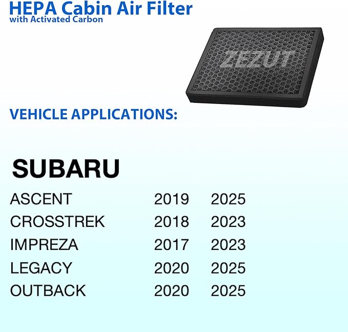 Cabin Air Filter CF12436 Fits 2019-2025 Subaru Ascent, 2018-2023 Crosstrek, 2017-2023 Impreza, 2020-2025 Legacy, 2020-2025 Outback, Durable and sturdy, Honeycomb Structured Activated Carbon(1 PACK)