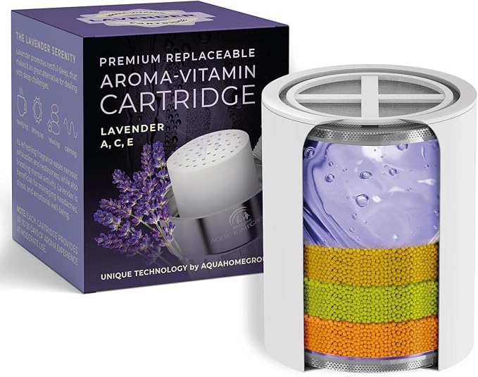 AquaHomeGroup Vitamin C + E + A Shower Filter Replacement Cartridge with Aroma Granules (Lavender) - Removes Chlorine, Supports Skin & Hair Health - Compatible with Similar 15 20 Stage Filters