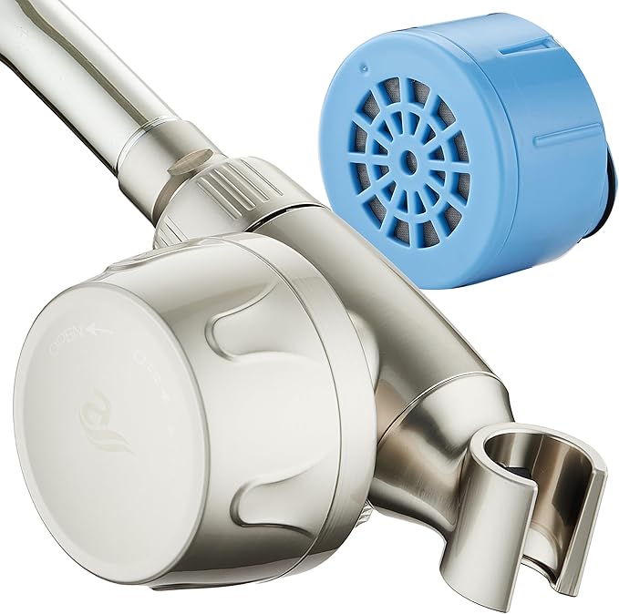 Skin & Hair by AquaCare - World's Most Advanced Shower Filter for Hand Showers with ON/OFF Filtration Modes,Instant Cartridge Reload,Built-in Bracket & Stay-Clean Enriched KDF Cartridge/Satin Nickel