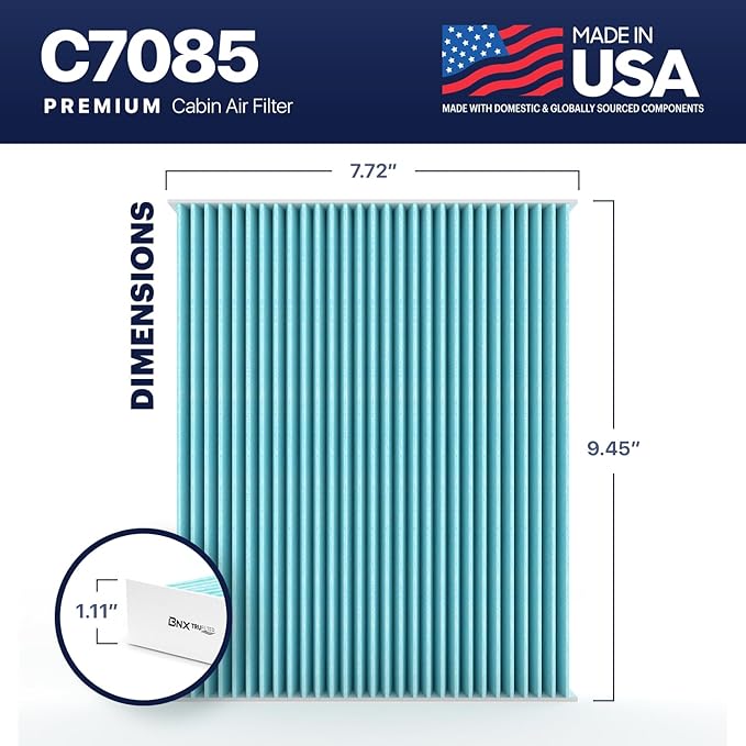 BNX TruFilter C7085 Cabin Air Filter, HEPA 99.97%, MADE IN USA, Compatible With Hyundai: Accent, Elantra, Elantra GT; Kia: Forte, Rio