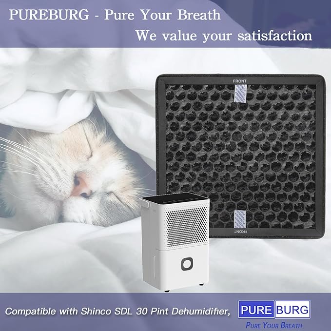 PUREBURG SDL-30P Replacement Filter Compatible with Shinco SDL 30 Pint Dehumidifier,2-Pack Activated Carbon Filter VOCs Odor Clean