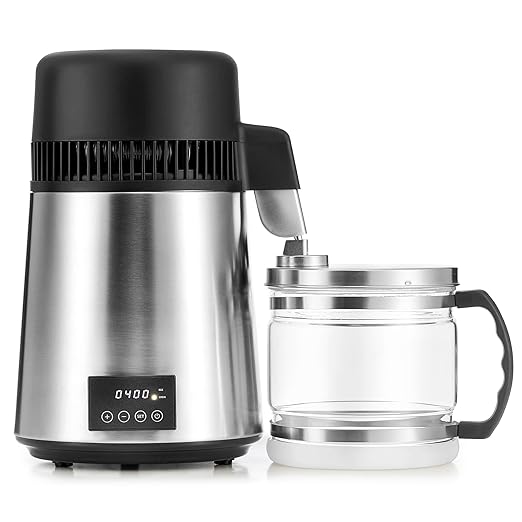 CO-Z 1.1 Gallon Water Distiller, 4L Countertop Distilled Water Machine with Timer Reservation and Glass Pot, 750W 304 Stainless Steel Distilled Water Maker for Home Office Drinking Water Purification