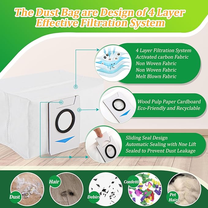 Replacement Parts for ECOVACS DEEBOT T20 Omni/T20 Max/ T20 Pro /T20e Omni Accessories Kit with 1 Rubber Brush,4 Dust Bags,4 Hepa Filters,4 Mop Pads,6 Side Brushes Vacuum Cleaner Set Accessories