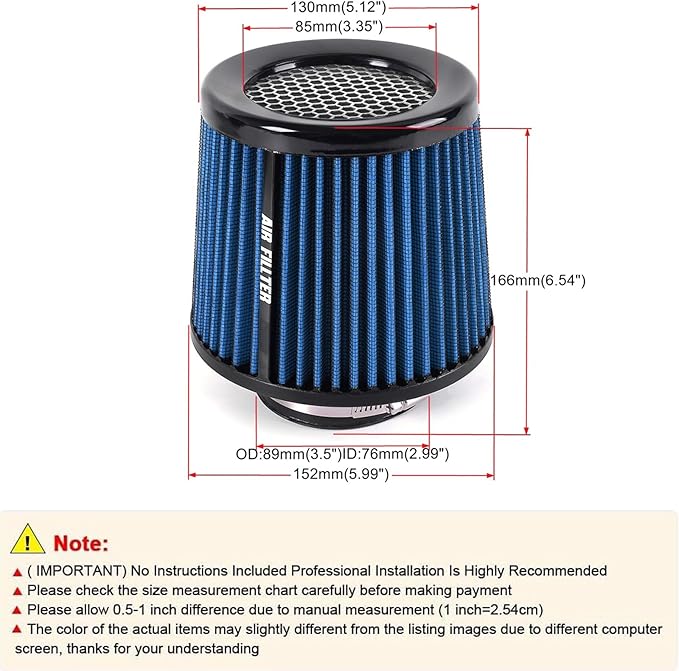 muge racing Universal 3 Inch 76mm Air Intake Filter Replacement Cone Air Filters Quality Dry Air Filter