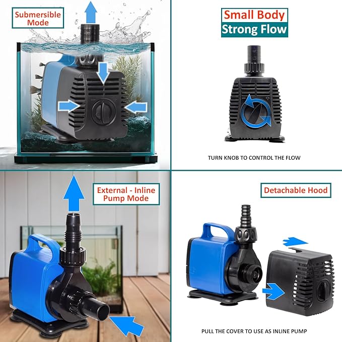 920 GPH Submersible Pump(3500L/H,35W) Ultra Quiet Adjustable Amphibious Internal External Water Pump for Pond,Aquarium,Fish Tank,Fountain,Hydroponics,Statuary,Sump Pump - 6 Pcs