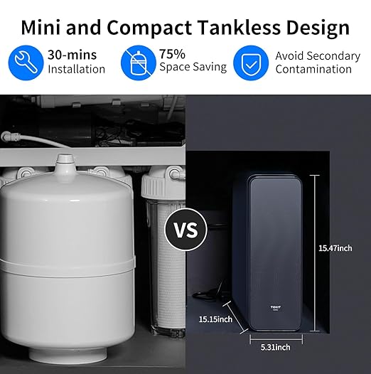TOKIT U2 Reverse Osmosis System, Tankless Alkaline Mineral Reverse Osmosis Water Filter, NSF/ANSI 58,Under Sink Water Filter RO System, 600 GPD, 2:1 Pure to Drain, 2 Way Faucet