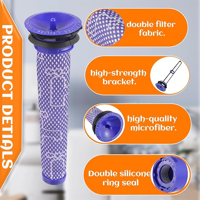 6 Pack Vacuum Filter Replacement Kit for Dy-son V7, V8 Animal and V8 Absolute Cordless Vacuum, 3 Post Filter, 3 Pre Filter, Replaces Part # 965661-01 & 967478-01