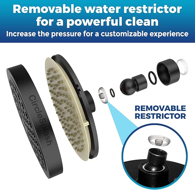 High Pressure Shower Head - Anti-Clogging Silicone Nozzles - 2.5 GPM Removable Restrictor - Easy Clean Adjustable Replacement - easy to install with Plumbers Tape - 6 inch - Oil Rubbed Bronze Finish