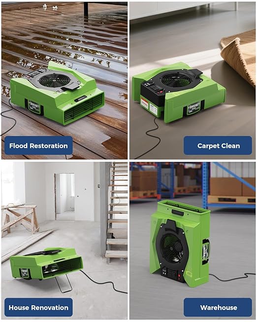 ALORAIR Zeus 900 Air Mover Commercial Blower for Carpets, Walls, Plumbing Use, Variable Speed Floor Blower Fan, 950 CFM with 1.8 A, Circuit Breaker Protection, on-Board Duplex GFCI, 10 Years Warranty