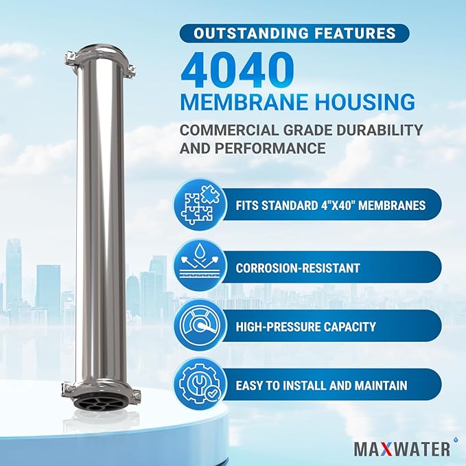 Max Water - Heavy Duty - Reverse Osmosis 4040 Membrane Housing - 4" x 40" good for industrial use - 4040 housing