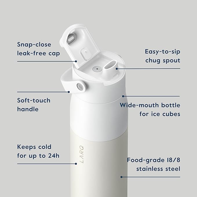 LARQ Bottle Swig Top 34oz - Insulated Stainless Steel Water Bottle With Built-In Silicone Handle | BPA Free | Reusable Water Bottle for Sports, Gym, and Travel, Granite White