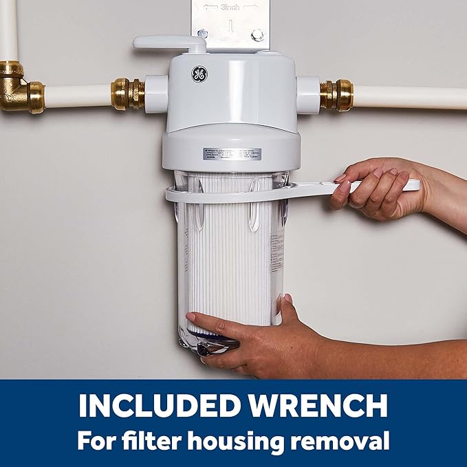 GE Whole House Water Filtration System, Reduces Sediment, Rust & More, Install Kit & Accessories Included, Filter Not Included, Replace Filters (FXHTC, FXHSC) Every 3 Months, GXWH40L