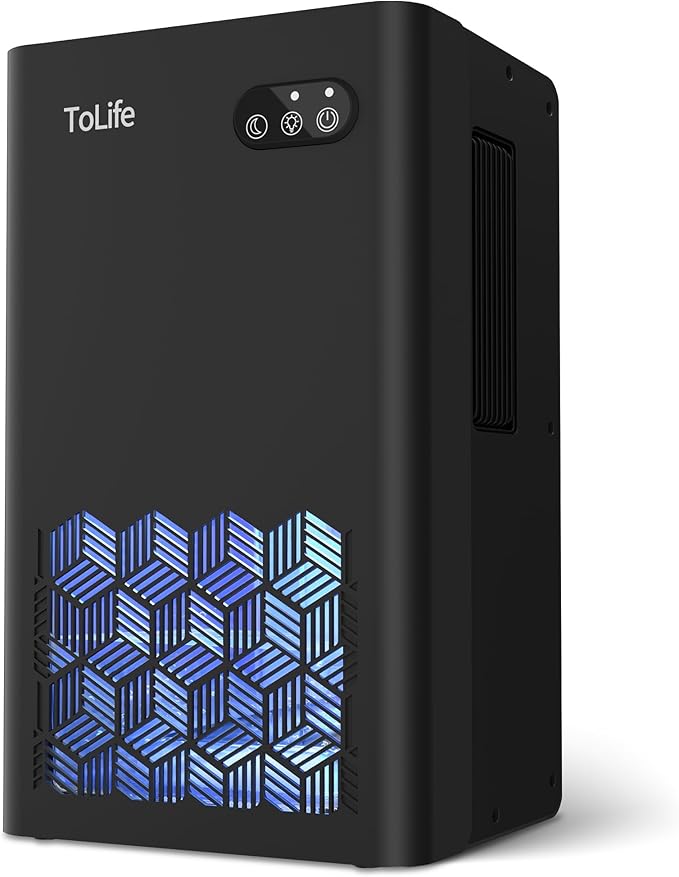 ToLife Dehumidifier for Bedroom Bathroom Basements, Dehumidifier with 2 Working Mode, Auto Shut Off, 7 Colors LED Light, Black