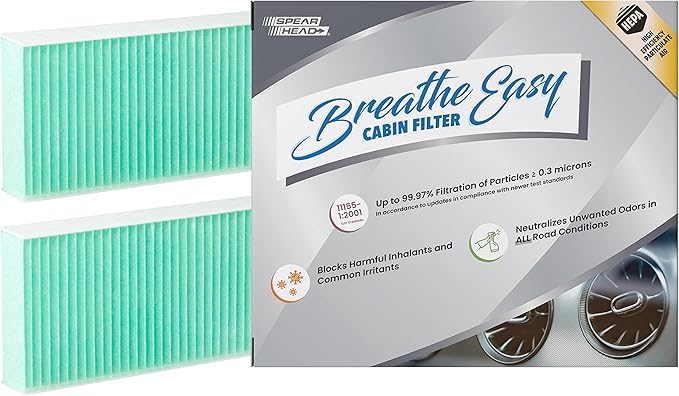 Spearhead HEPA Breathe Easy Cabin Filter, Up to 99.97% Filtration of 0.3 Micron Particles w/No Airflow Reduction (BE-777H)