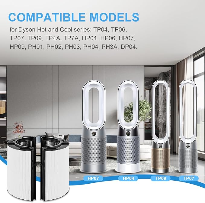 Replacement True Filter for Dyson TP04 TP06 TP07 TP09 TP10 HP04 HP06 HP07 HP09 HP10 PH01 PH02 PH03 PH04, 360° Combi 2 in 1 and Carbon Filter, Grade True Carbon Replacement Filter