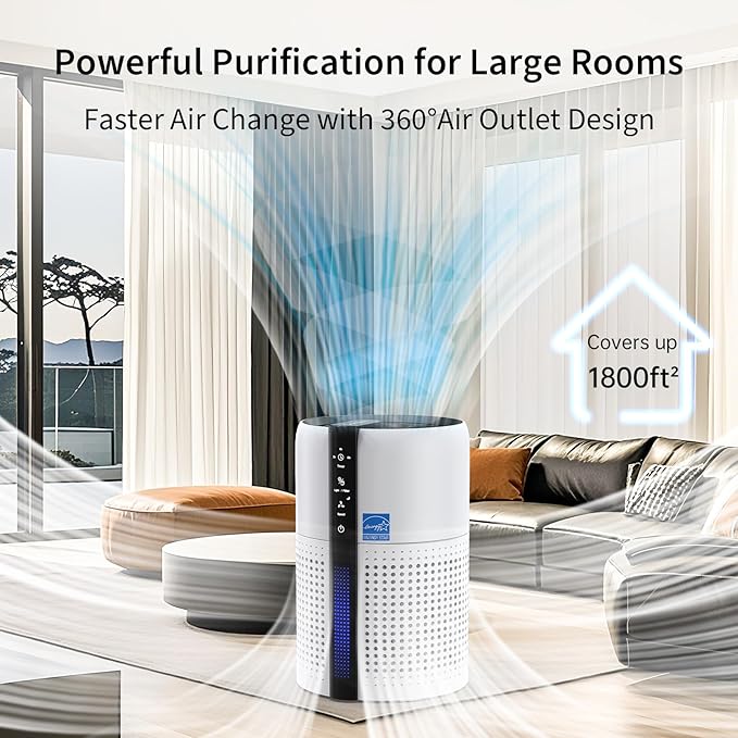Air Purifier for Bedroom,Quiet 360°intake Air Purifiers for Pet Hair,allergies,Dust,Smoke,Smell,3-in-1 True HEPA Filter,Compatible with Bedroom/Office/Baby/Pet Room