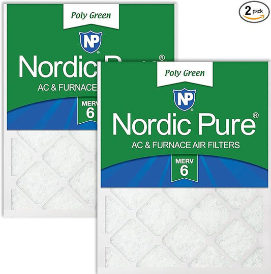 Nordic Pure 16x20x1 (Actual Size: 15 1/2 x 19 1/2 x 3/4) Poly Green MERV 6 AC Furnace Air Filters – Reduces Dust, Pollen, Pet Dander & Allergens – 2-Pack