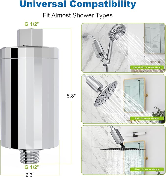 ALL METAL Shower Head Filter – KDF 55 Shower Filter Vitamin C E&A for Hard Water, High Pressure Universal Shower Water Filters to Remove Toxic Chemicals, Chlorine and Heavy Metals,Chrome