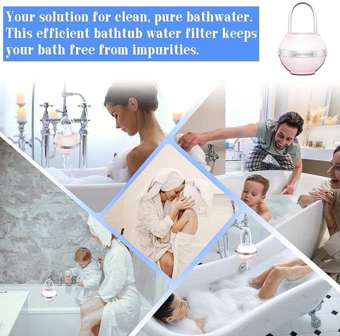 Bath Filter for Tub Faucet - 2500 Gallons of Filtration Reduces Contaminats - Reusable Hanging Bathtub Water Filter - No Installation Needed for Home Use, BPA-Free, Pink