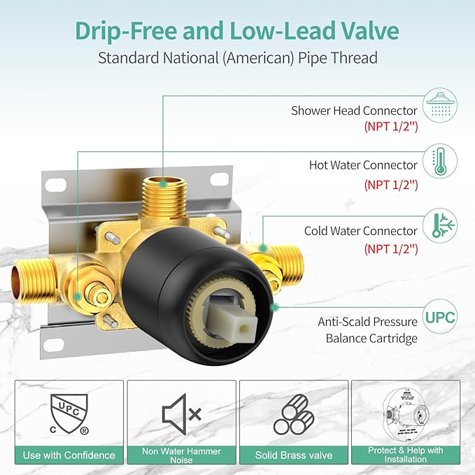 SR SUN RISE 6-Spray Shower Faucet 3-Way Combo Shower Head and Hand Held Shower Separately or Together, Shower Trim Kit Matte Black(Valve Include)
