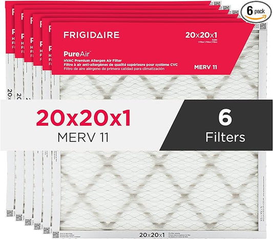 Frigidaire PureAir® 20x20x1 MERV 11 Prem Allergen Electrostatic Pleated Air Conditioner HVAC AC Furnace Filters - 6 Pack (exact dimensions 19.81 X 19.81 X 0.81)