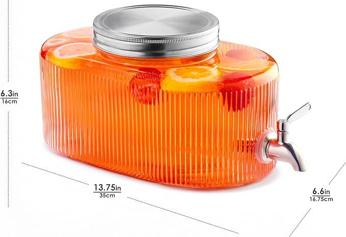 Glass Drink Dispenser for Fridge - 100% Leakproof Stainless Steel Spigot - Liquid Laundry Detergent Dispenser, Punch Bowl Beverage Dispenser for Parties, Water Dispenser Countertop, 5L Jug 1.32 Gallon
