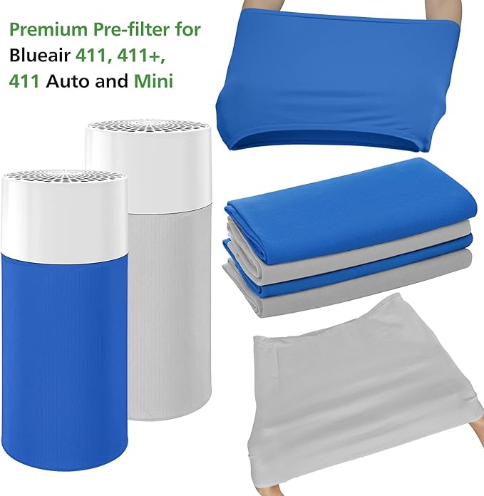 4 Pack 411 Replacement Washable Pre-Filters for Blueair Blue Pure 411, 411+, 411 Auto and Mini Air Purifier, Removes Pollen, Dust, Pet Dander,2 X Lunar Rock+2X Diva Blue