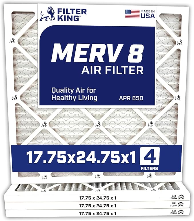 Filter King 17.75x24.75x1 Air Filter | 4-PACK | MERV 8 HVAC Pleated A/C Furnace Filters | MADE IN USA | Actual Size: 17.75 x 24.75 x .75"
