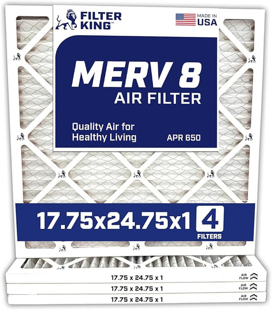 Filter King 17.75x24.75x1 Air Filter | 4-PACK | MERV 8 HVAC Pleated A/C Furnace Filters | MADE IN USA | Actual Size: 17.75 x 24.75 x .75"