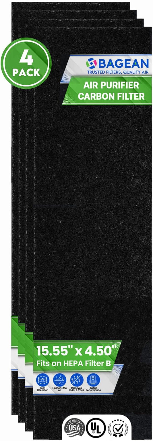 Bagean Activated Carbon Pre Filter Replacement for Air Purifier - Fits Gem Guardian FLT4825 Filter B - Compatible with GermGuardian AC4900 AC4825 AC4300 - Absorbs Odor and Freshens the Air (4-Pack)