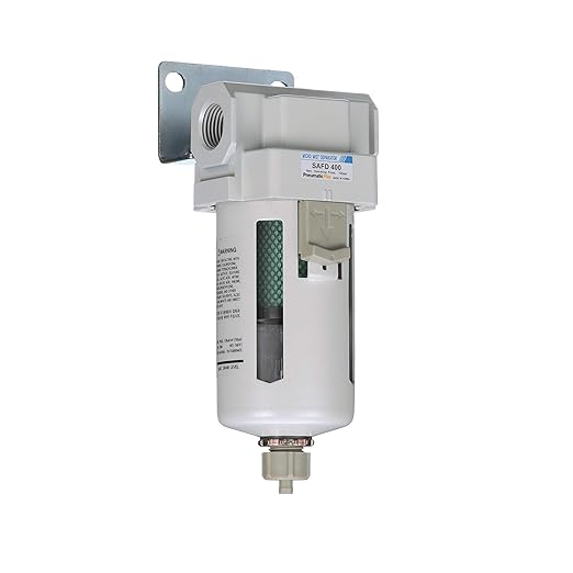 PneumaticPlus SAFM400-N04B Compressed Air Coalescing Filter, 0.1 Micron, 1/2" NPT - Poly Bowl, Manual Drain, Bracket