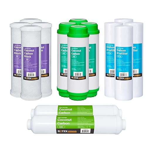 Rotek Water Systems Reverse Osmosis Water Filter Set | 14 Replacement Water Filters with No Membrane | 2 Year Supply | Under Sink RO Water Filter Kit | PP, GAC, CTO, PC | Universal 10 Inch Size