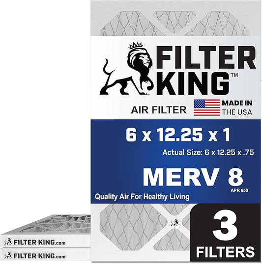 Filter King 6x12.25x1 Air Filter | 3-PACK | MERV 8 HVAC Pleated A/C Furnace Filters | MADE IN USA | Actual Size: 6 x 12.25 x .75"