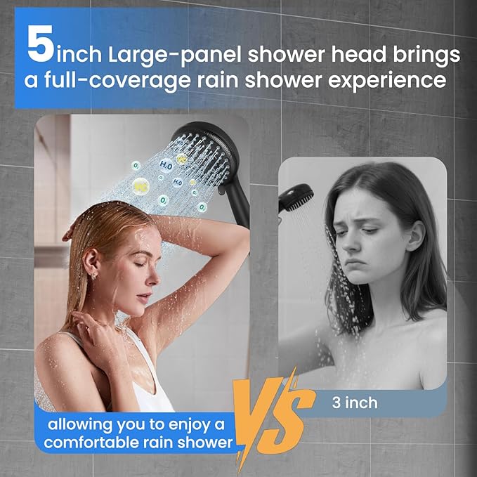 Filtered Shower Head with Handheld,7 Spray Settings High Pressure Showerhead Built in Power Wash to Clean Tub, Tile & Pet, Showerhead with Filters for Hard Water - Remove Chlorine, (black)