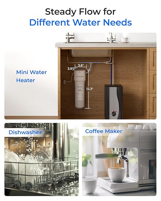 Waterdrop 10UE-SC Under Sink Water Filter for Instant Hot and Cold Water Dispenser System, Anti-Scaling, Reduces PFAS, PFOA/PFOS, Lead, Chlorine, Bad Taste & Odor, 11000 Gallons