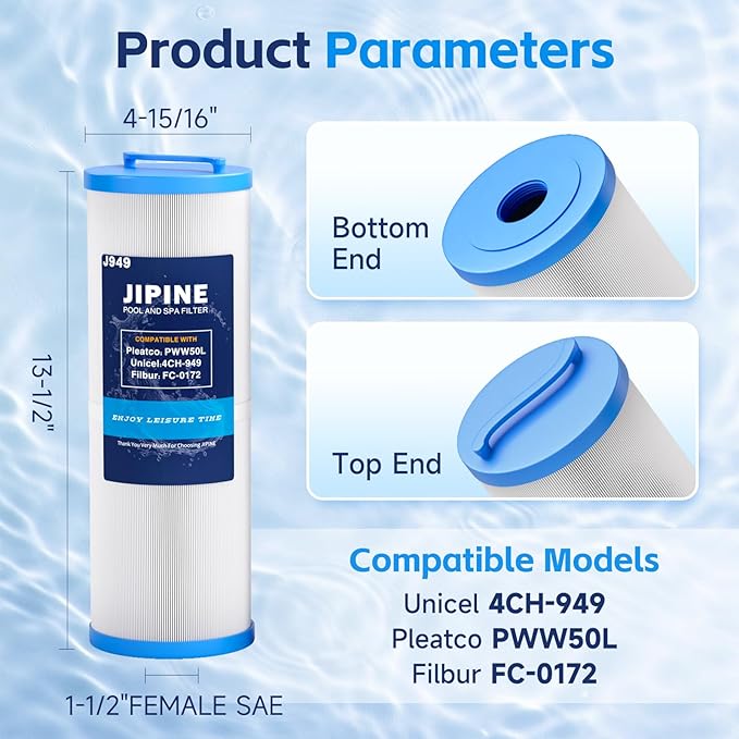 4CH-949 Spa Filter Replacement for Pleatco PWW50L, FIL50-5D13H15FCT-3, Filbur FC-0172, SD-01143, 817-4050, Compatible for Waterway Teleweir 50, Rising Dragon 50, Hot Tub Filter 2 Pack