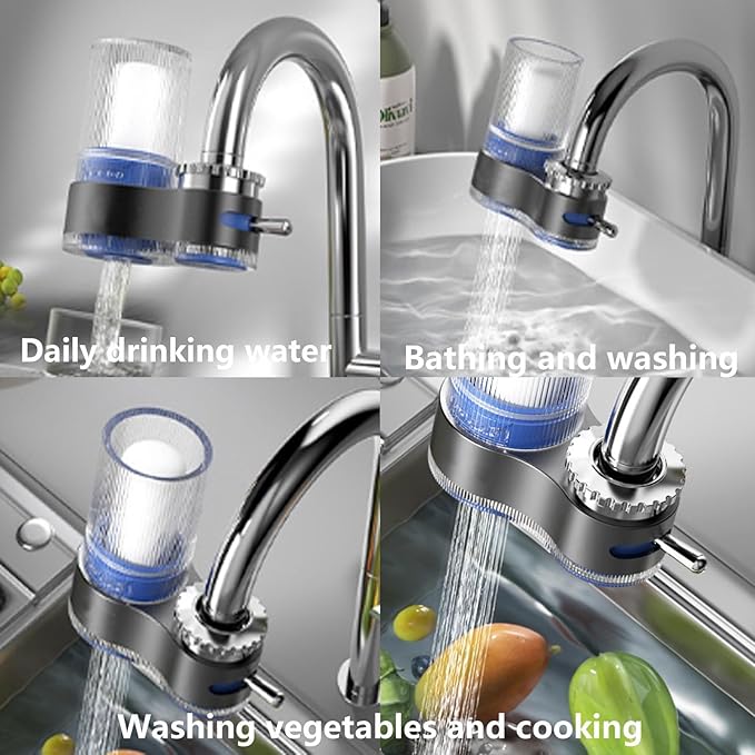 Buyusus Water Filter, Buyusus Water Purifier for Tap Water Fit Any Faucet, Dual-Mode Lead & Chlorine Remover, Universal Hose Adapter, Fits Any Tap for Kitchen Bathroom (3 pcs)