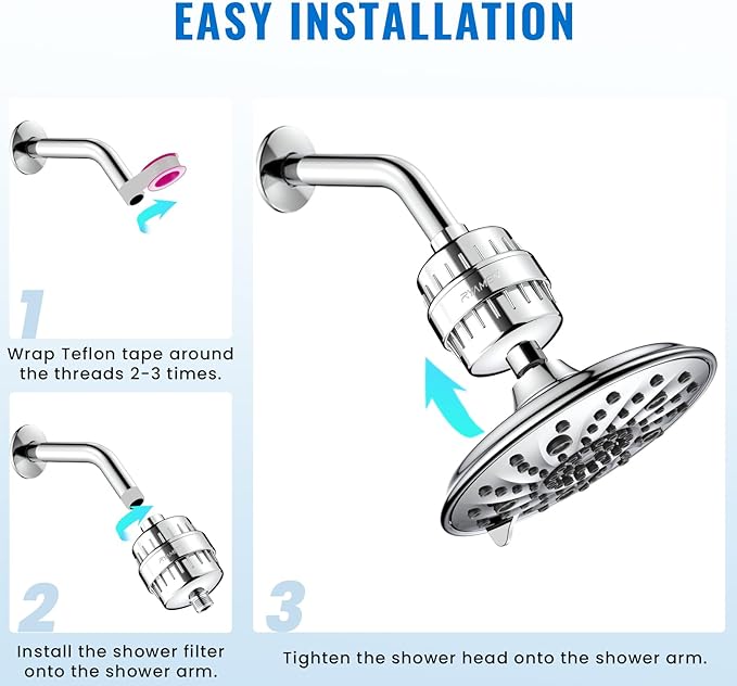 Heavy Duty Shower Filter, Shower Water Filter, 99% REMOVAL Shower Head Filter for Hard Water, Heavy Metals, Chlorine, Enhanced Water Filtration for Healthier Skin and Hair (Silver)