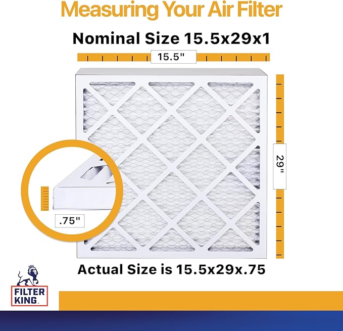 Filter King 15.5x29x1 Air Filter | 12-PACK | MERV 13 HVAC Pleated A/C Furnace Filters | MADE IN USA | Actual Size: 15.5 x 29 x .75"