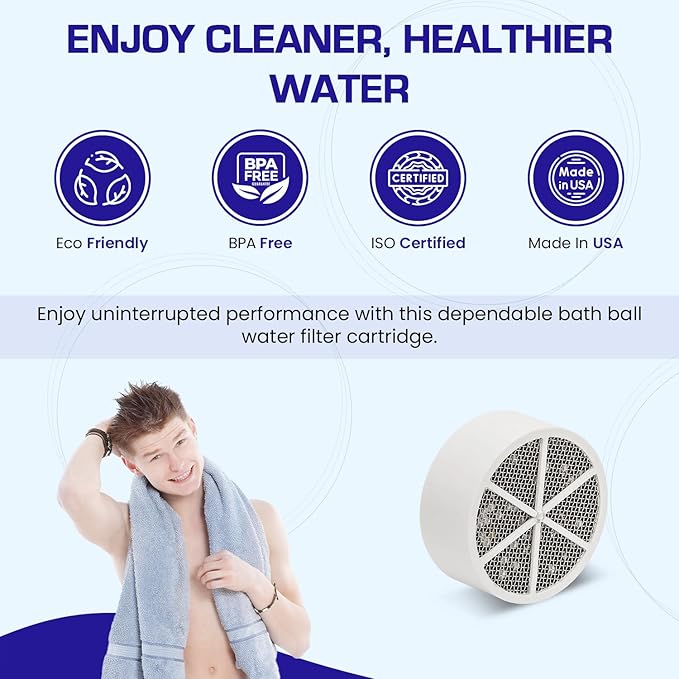 Crystal Quest Bath Ball Replacement Cartridge – Removes Chlorine, PFAS & Odors – Easy-to-Install Water Filter – Eco-Friendly, Durable & Skin-Safe – Built in the USA [6 Pack]
