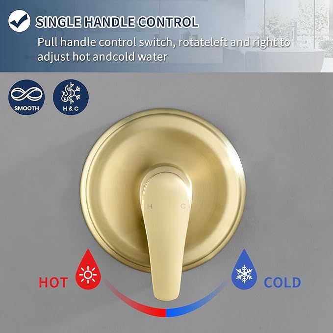 Tub and Shower Faucet Set Complete Dual Shower Head and Handheld 2 in 1 Combo Set Shower System with Tub Spout Tub and Shower Trim Kit Brushed Gold